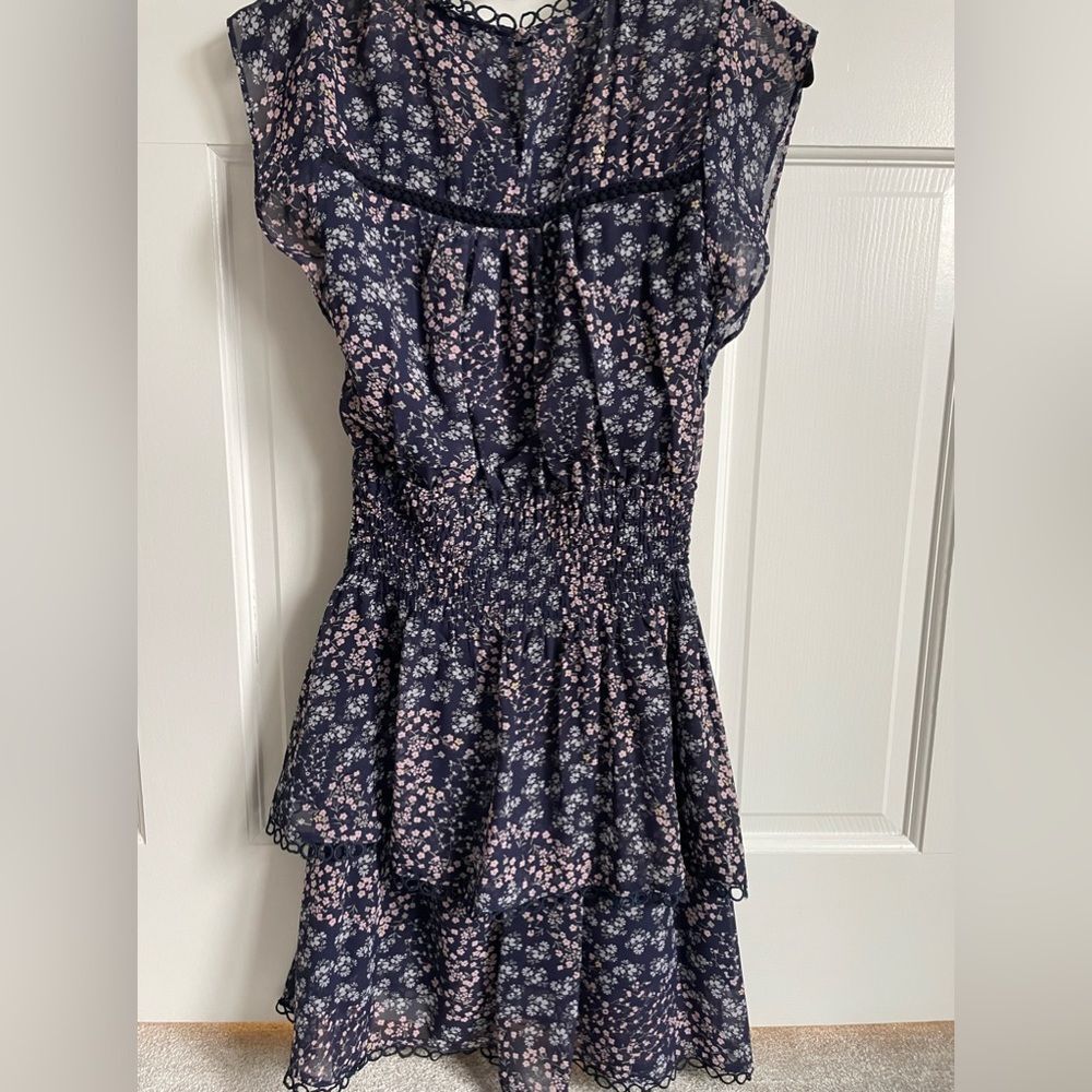 Aqua floral smocked mini dress - Picture 2 of 2
